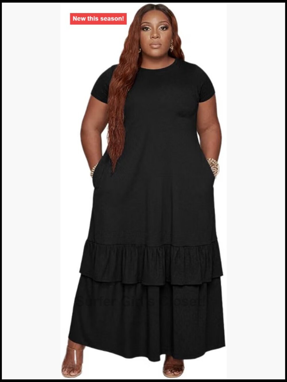 Plus Size Short Sleeve Maxi Dress with Pockets - Casual Swing